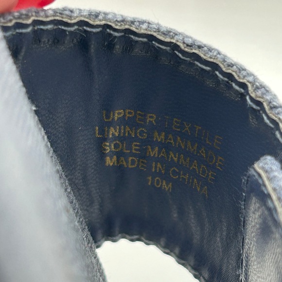 LOFT Outlet Blue Fabric Slides Flat Sandals Slip On with Brown Buckle Womens 10M - Picture 9 of 9